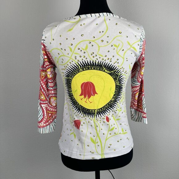 Vintage Y2K 90s BCBG Tribal Top Size Large Boho Art To Wear Floral Made In USA - Picture 6 of 15